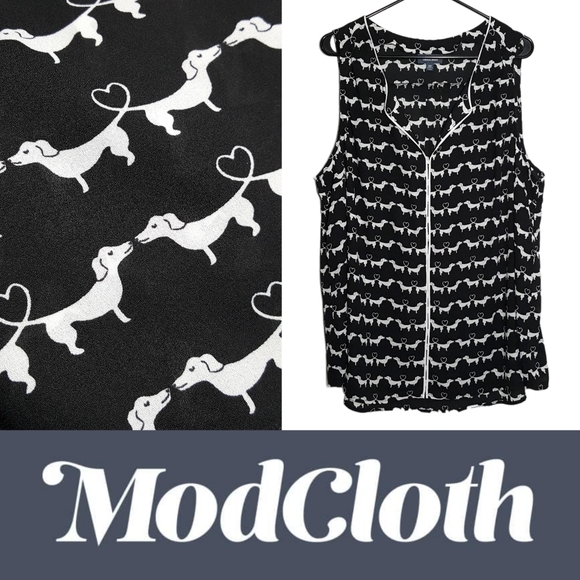 Modcloth | weiner dog sheer sleeveless top 2X plus - Picture 1 of 13
